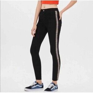 Topshop Jamie Moto Black High Rise Animal Print Striped Cropped Ankle Jeans, 28P